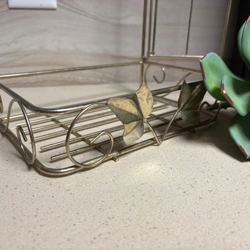 Vintage Gold/Metal Window Wall Shelf with Shutters Ivy Leaf Detail Brass Finish